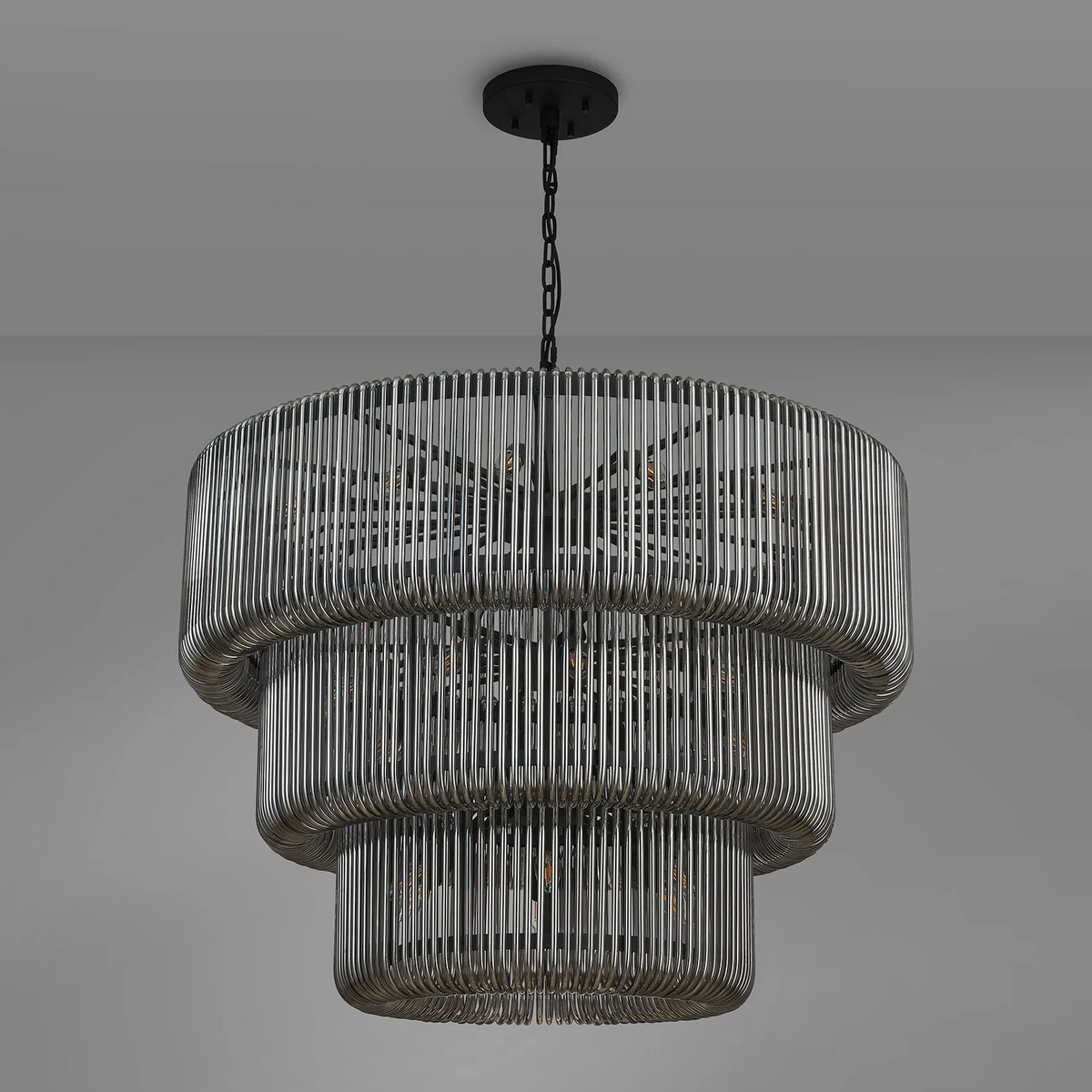 Jevington 1000mm Three Tier Pendant or Semi Flush in Black with Smoked Glass
