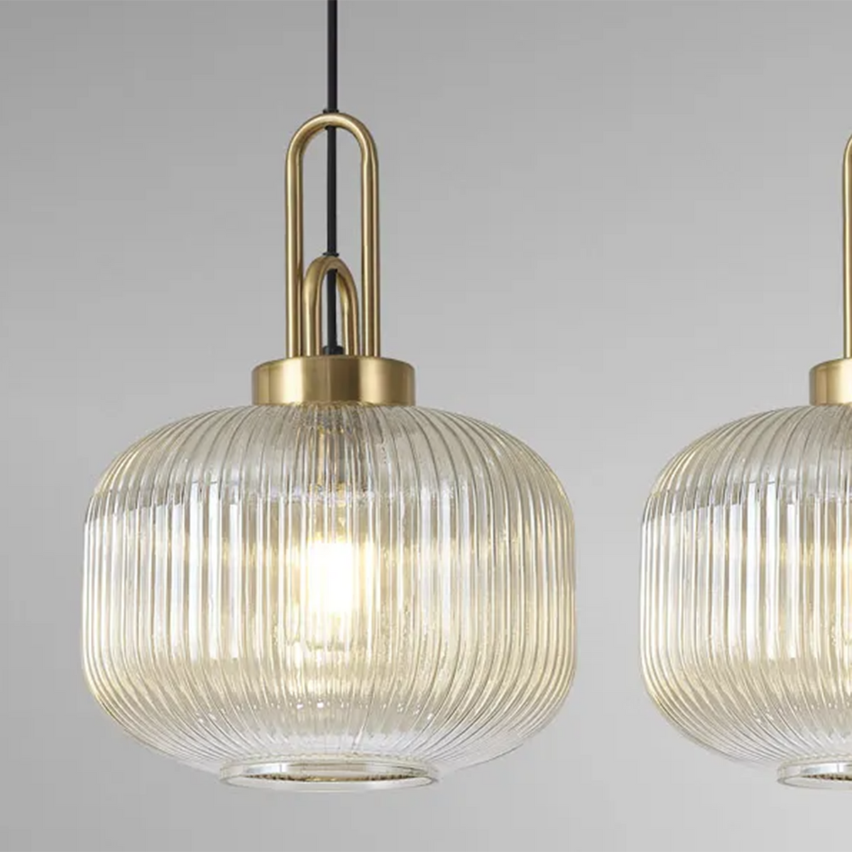 Lumiere Atherington Pumpkin 4 Drop Linear Pendant in Brass Gold with Champagne Shades