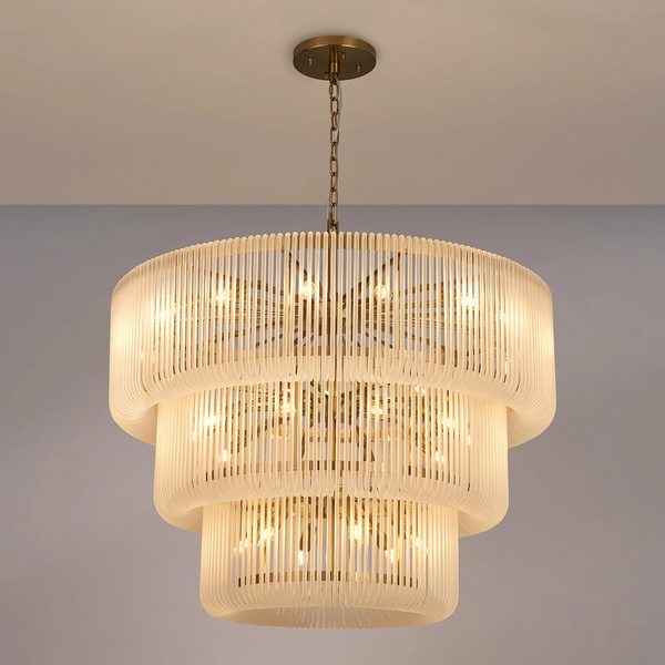 Jevington 1000mm Three Tier Pendant or Semi Flush in Brass with Frosted Glass