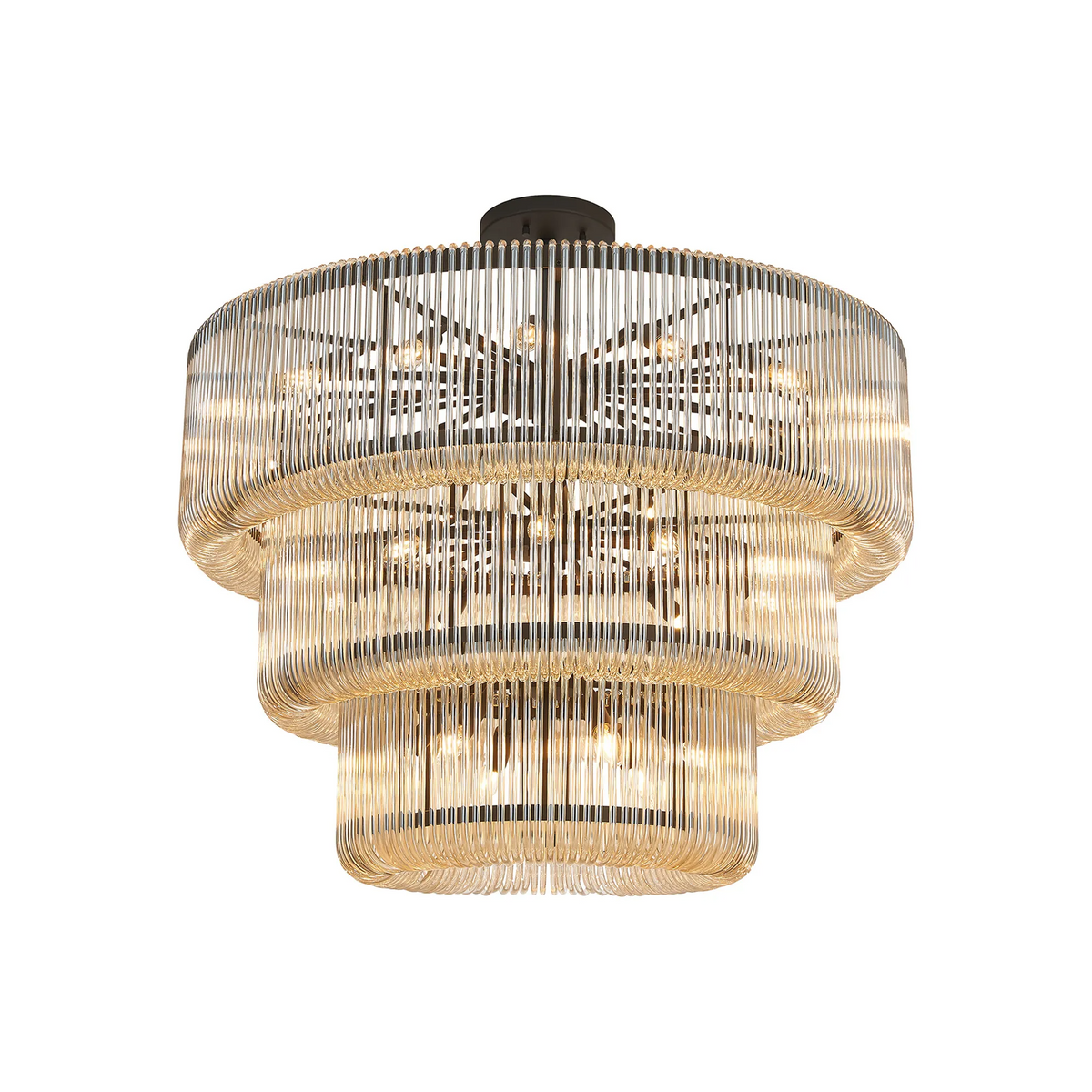 Jevington 1000mm Three Tier Pendant or Semi Flush in Black with Smoke Brown Glass
