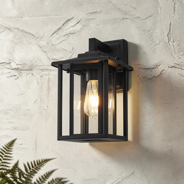 Dersingham IP54 Small Exterior Wall Light in Satin Black with Clear Glass