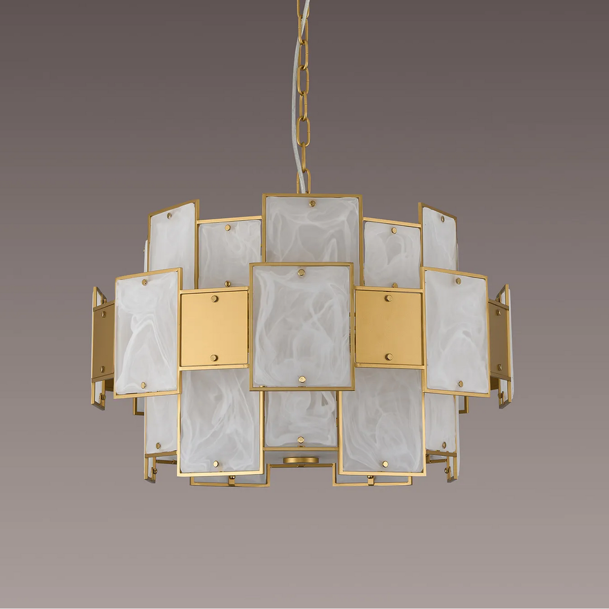 Gold and white rectangular chandelier