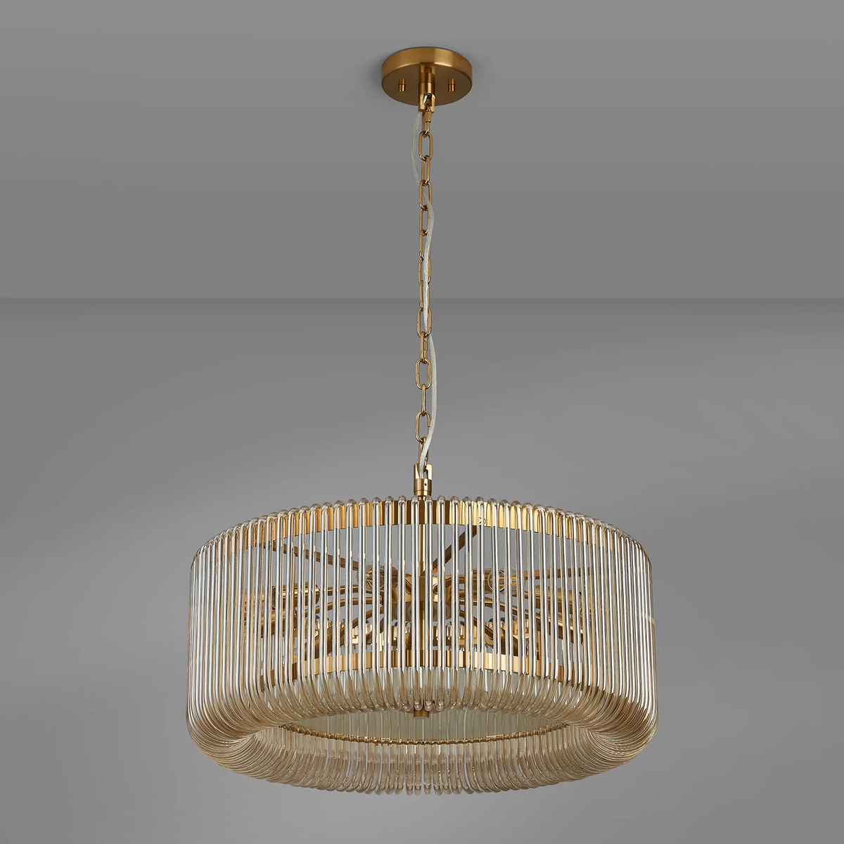 Jevington 600mm Pendant or Semi Flush in Brass with Smoke Brown Glass