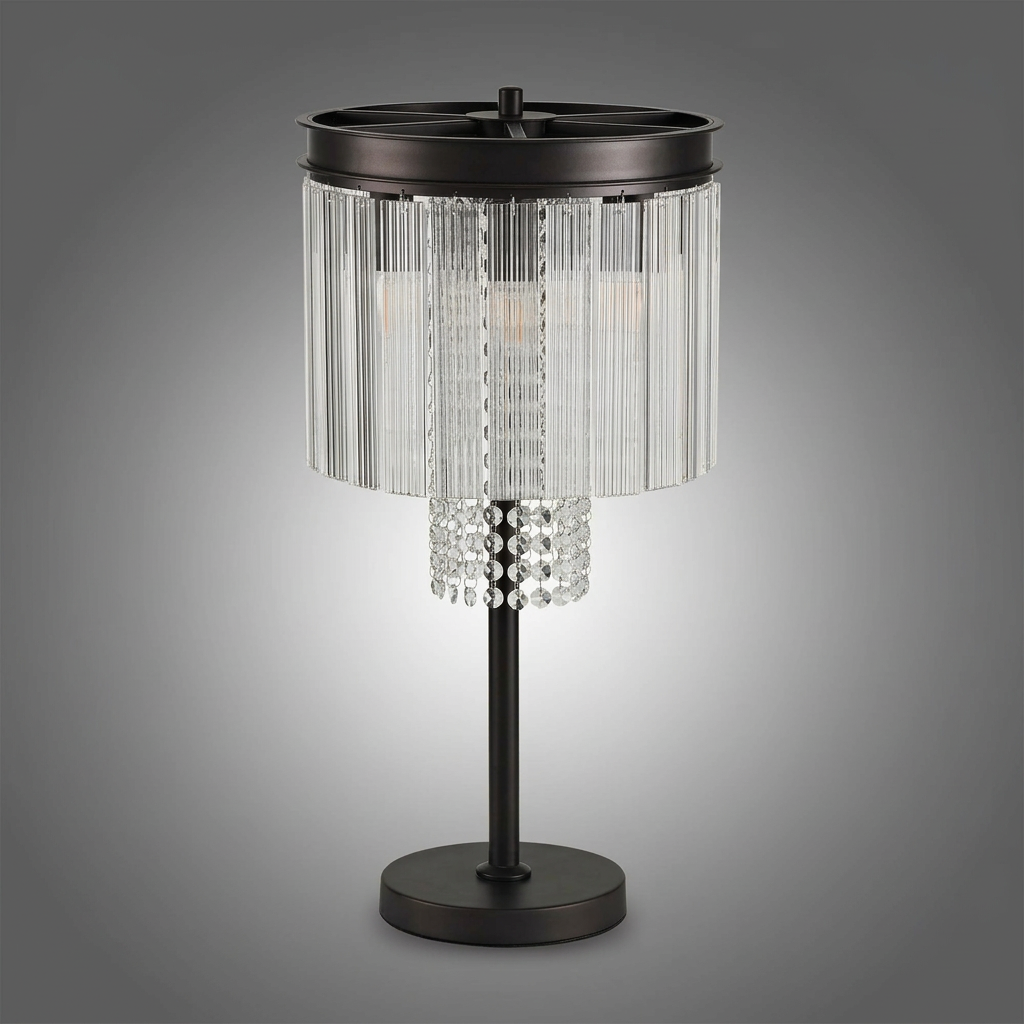 Beesands Table Lamp in Brown Oxide with Clear Fluted Glass and Crystals