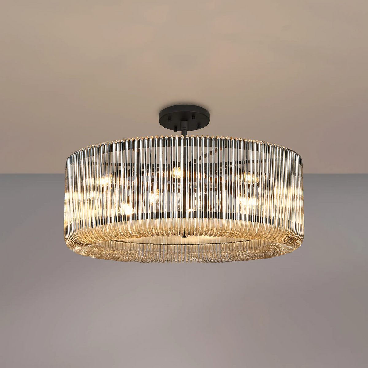 Jevington 780mm Pendant or Semi Flush in Black with Smoke Brown Glass