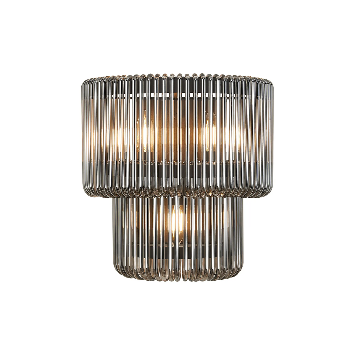 Jevington Large Two Tier Wall Light in Black with Smoked Glass