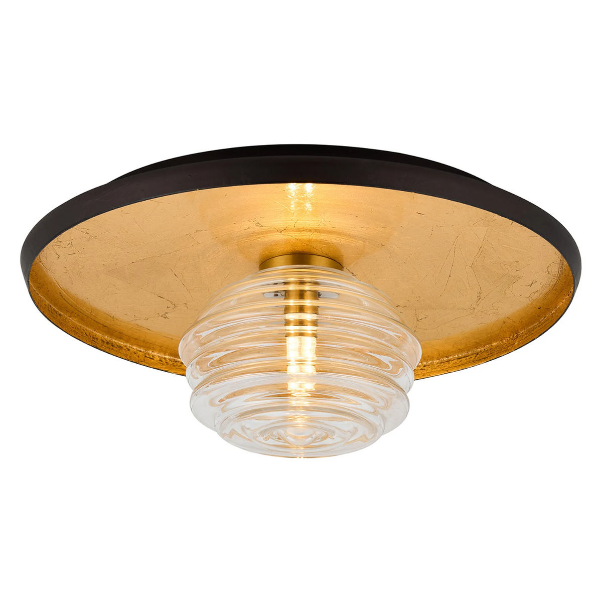 Reston Wall or Ceiling Light in Coffee and Gold Leaf with Clear Rippled Glass Shade
