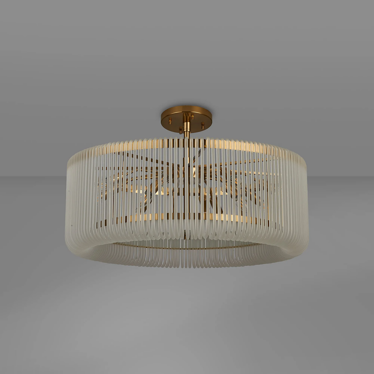 Jevington 780mm Pendant or Semi Flush in Brass with Frosted Glass