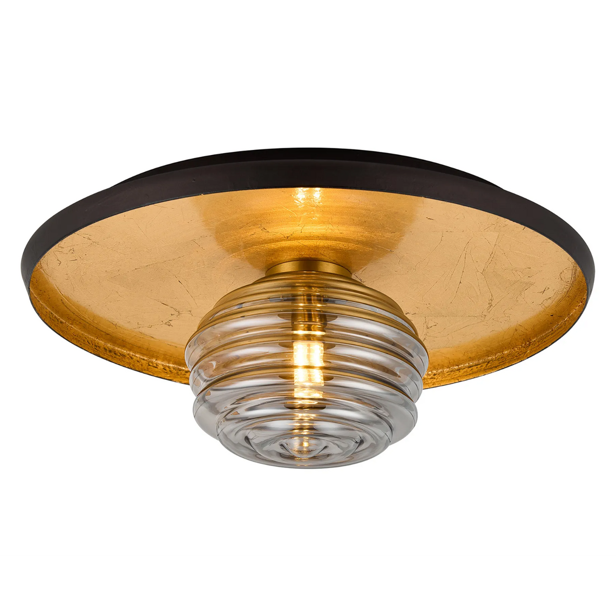 Reston Wall or Ceiling Light in Coffee and Gold Leaf with Smoked Rippled Glass Shade
