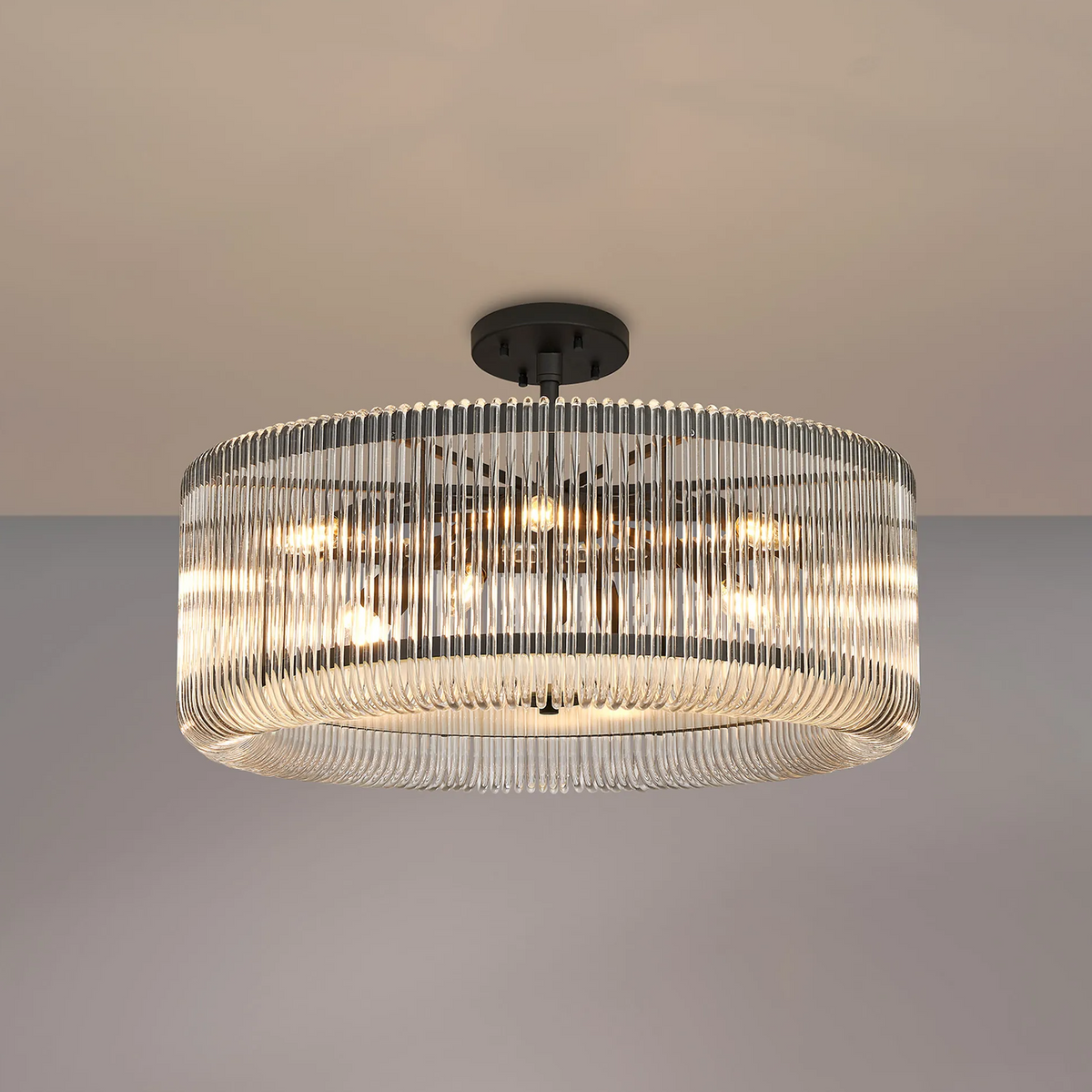 Jevington 780mm Pendant or Semi Flush in Black with Clear Glass