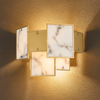 Glazeley Switched Wall Light with Faux Grey Alabaster and Gold Panels