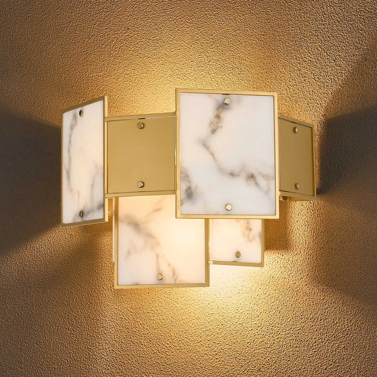 Gold and marble wall sconce with square panels
