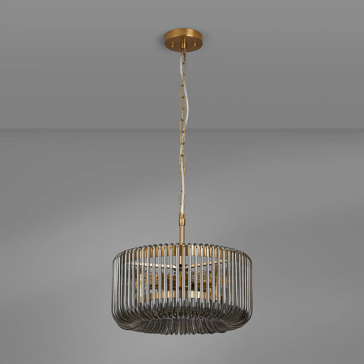 Jevington 400mm Pendant or Semi Flush in Brass with Smoked Glass