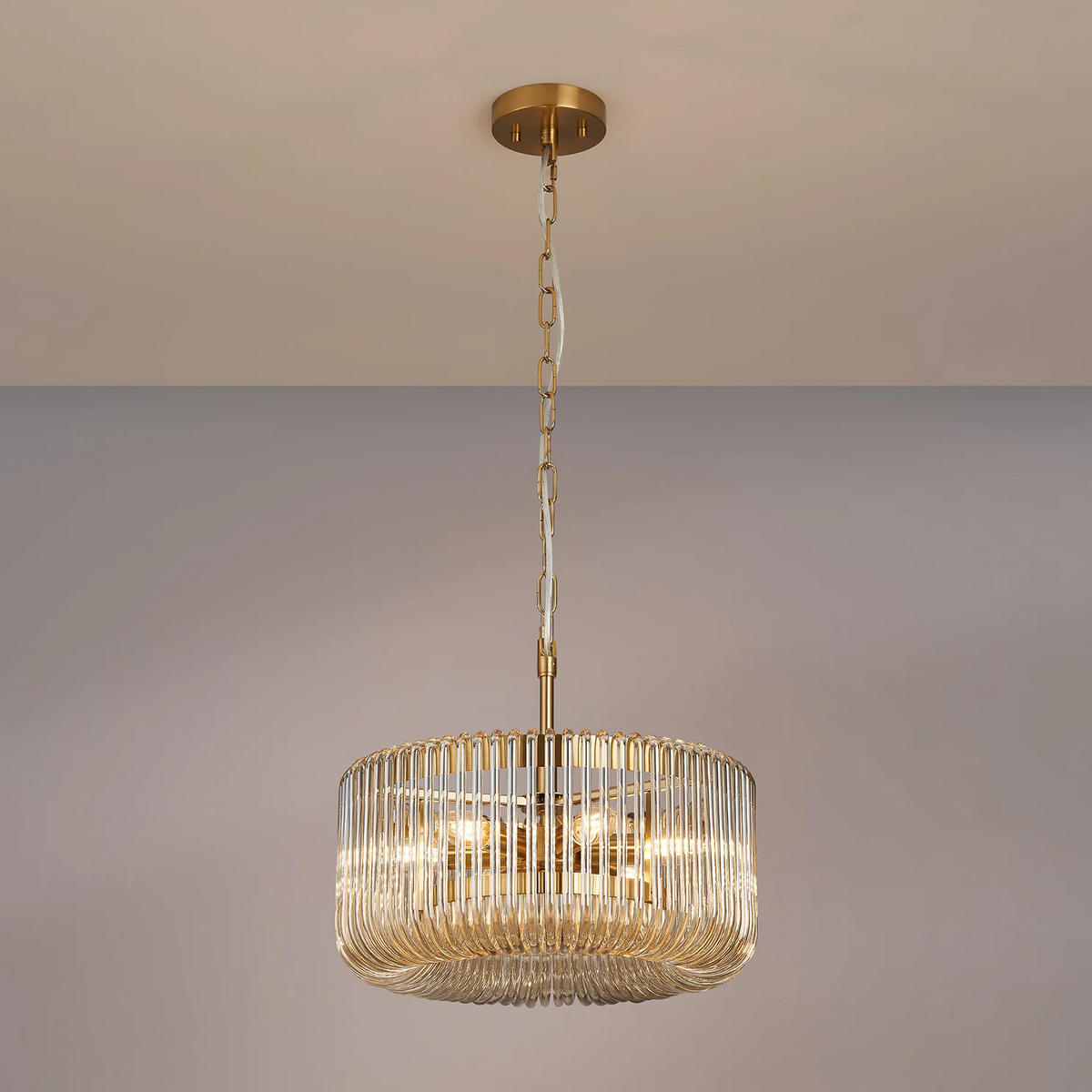 Jevington 400mm Pendant or Semi Flush in Brass with Smoke Brown Glass