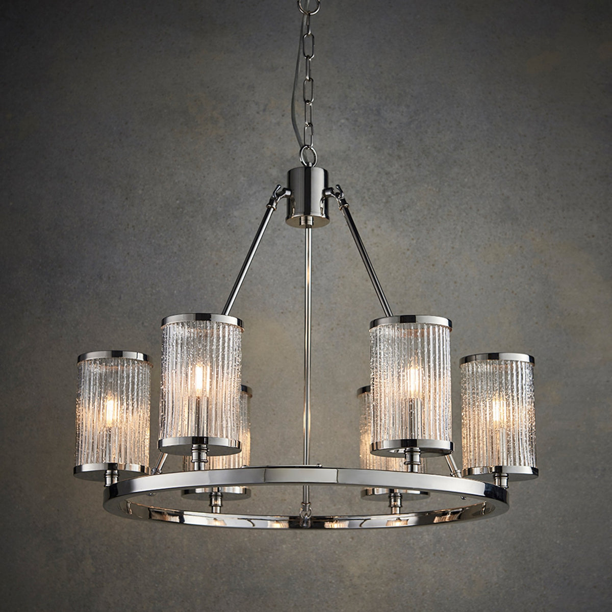 Easton Six Light Pendant in Bright Nickel