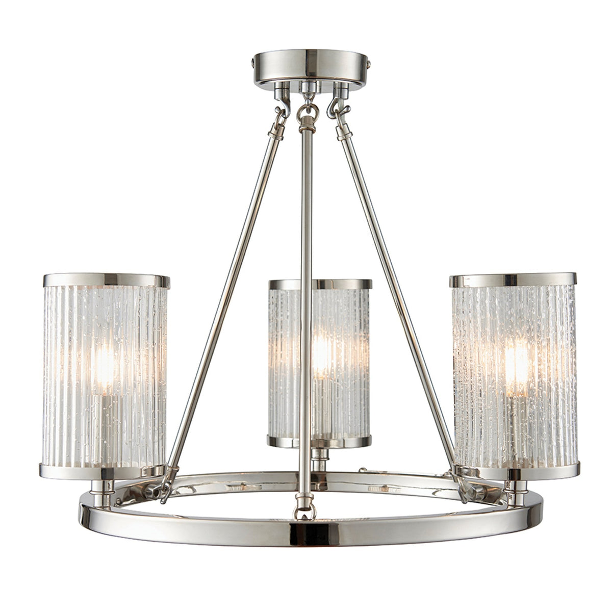 Easton Triple Semi-Flush Ceiling Light In Bright Nickel