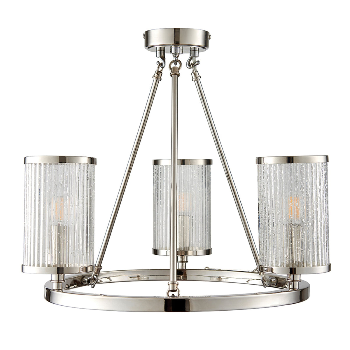 Easton Triple Semi-Flush Ceiling Light In Bright Nickel