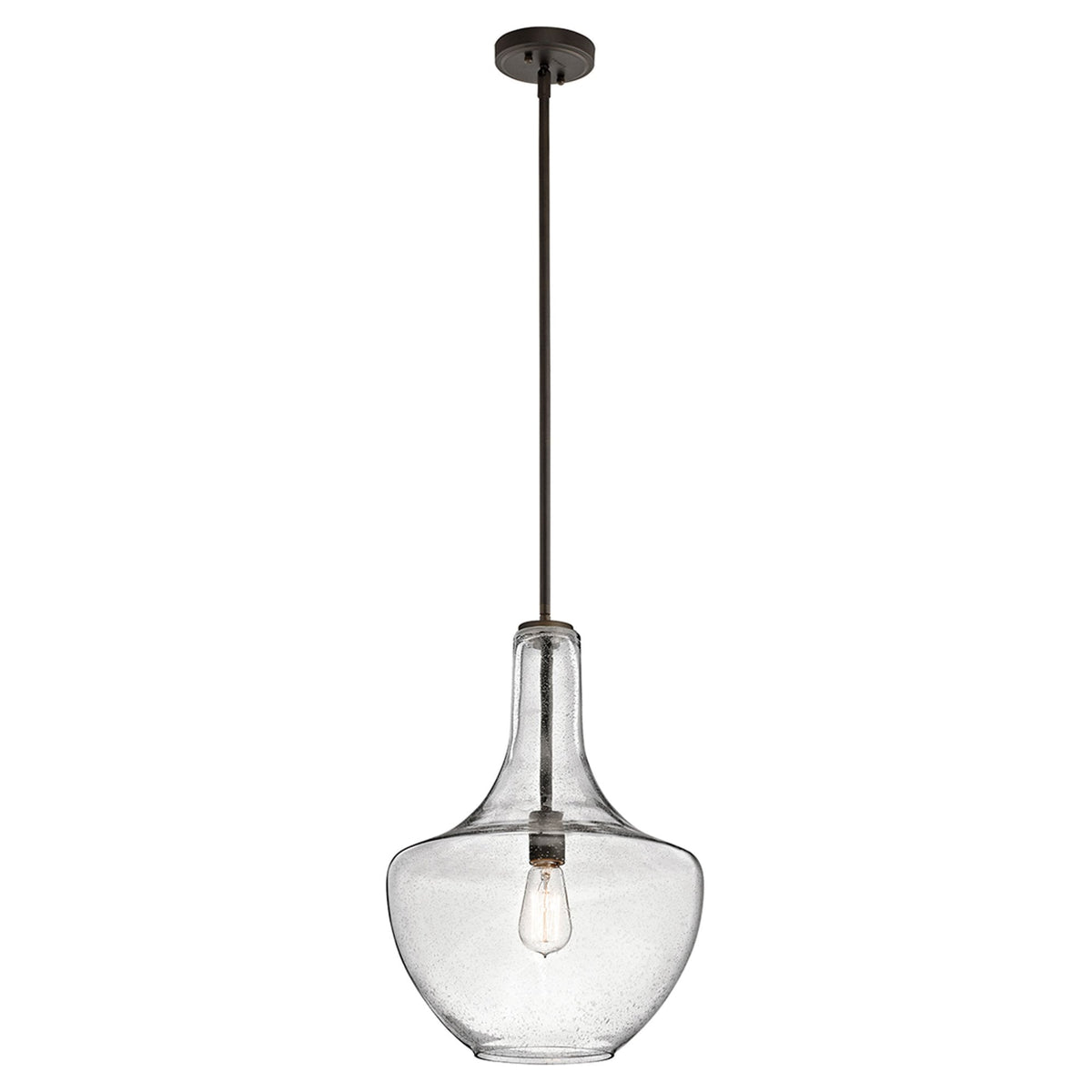 Everly Medium Pendant Light in Seeded Glass & Olde Bronze