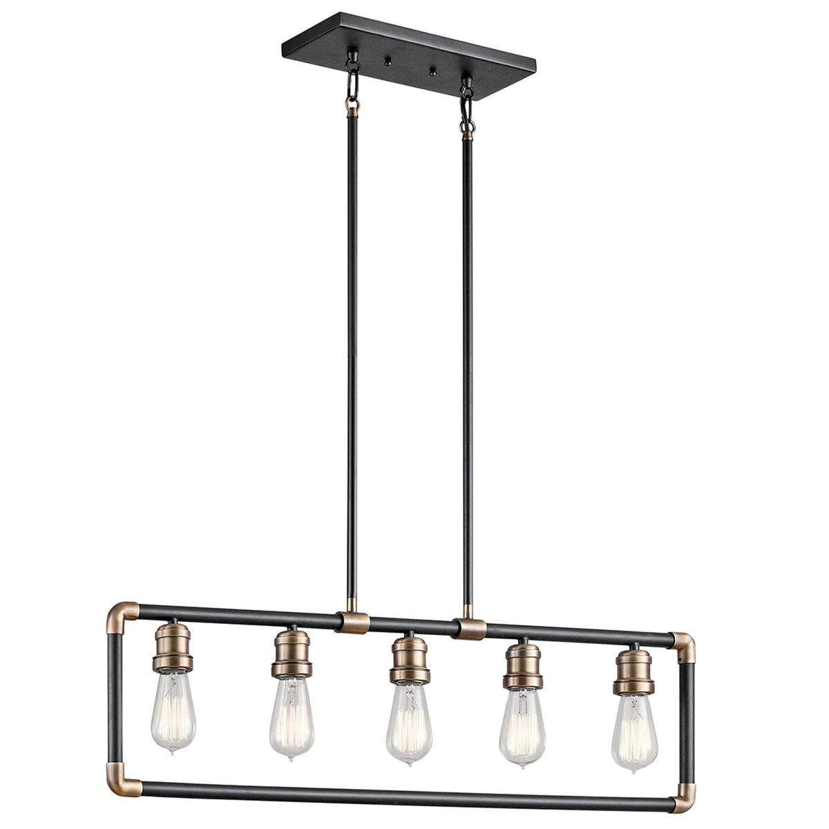 Imahn Five Light Linear Chandelier in Black & Natural Brass