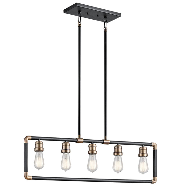Imahn Five Light Linear Chandelier in Black & Natural Brass