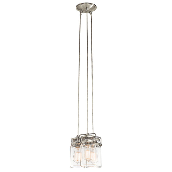 Brinley Three Light Cluster Pendant in Brushed Nickel