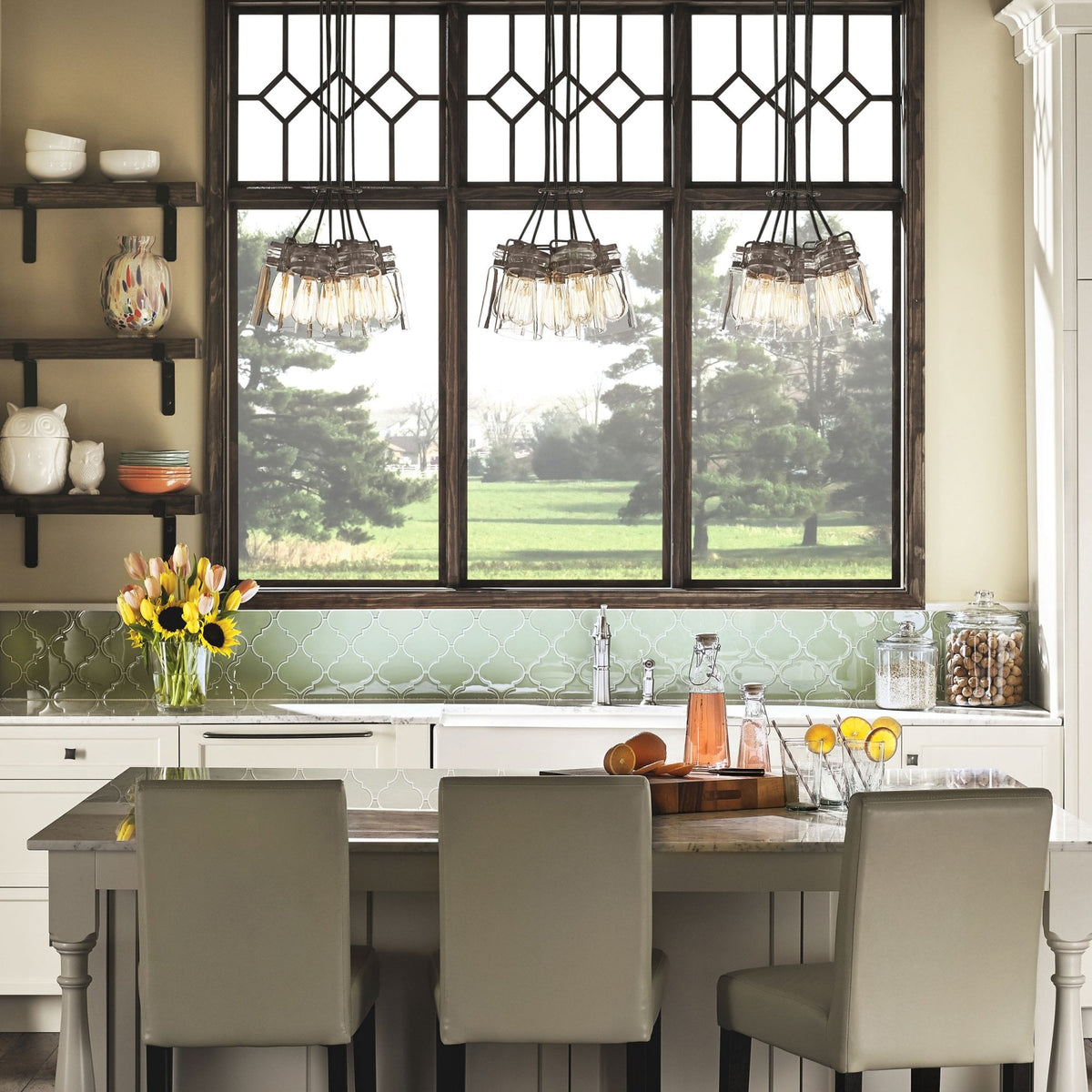 Brinley Six Light Cluster Pendant in Brushed Nickel