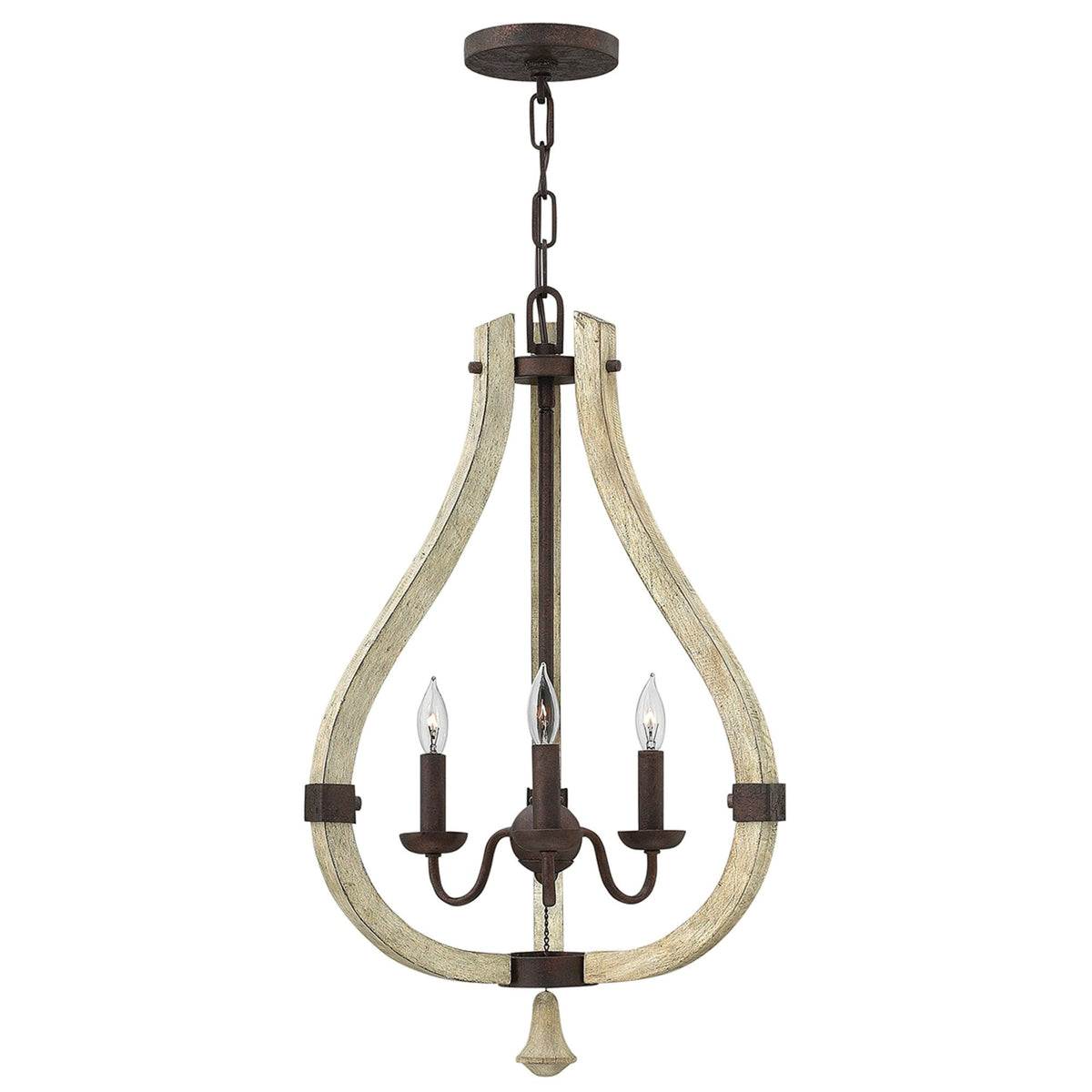 Middlefield Three Light Chandelier in Solid Distressed Wood