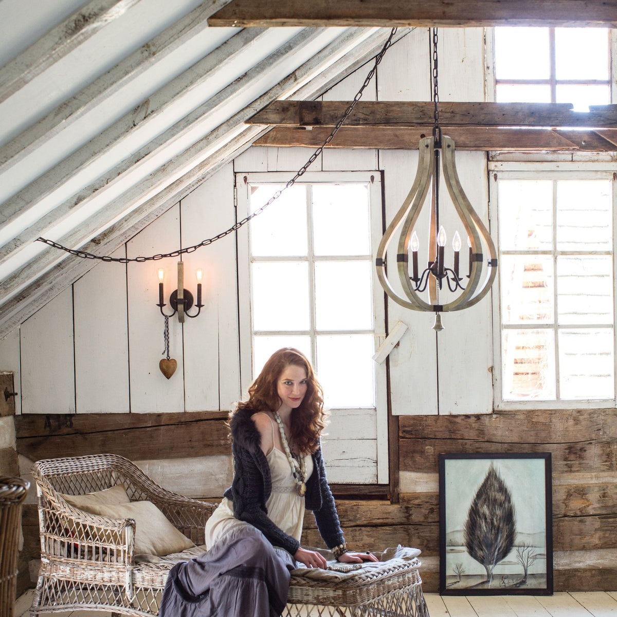 Middlefield Five Light Chandelier in Solid Distressed Wood