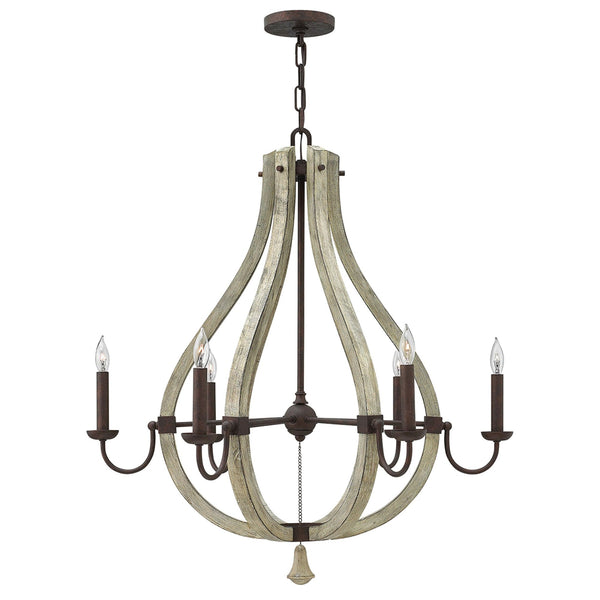 Middlefield Six Light Chandelier in Solid Distressed Wood