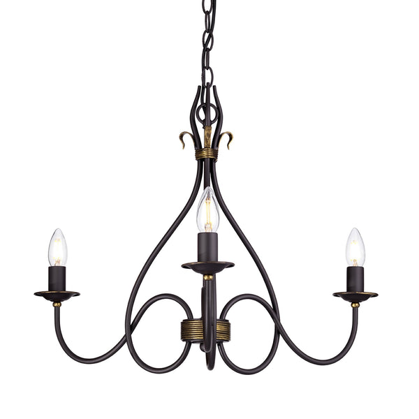 Windermere Three Light Chandelier in Rust & Gold Patina