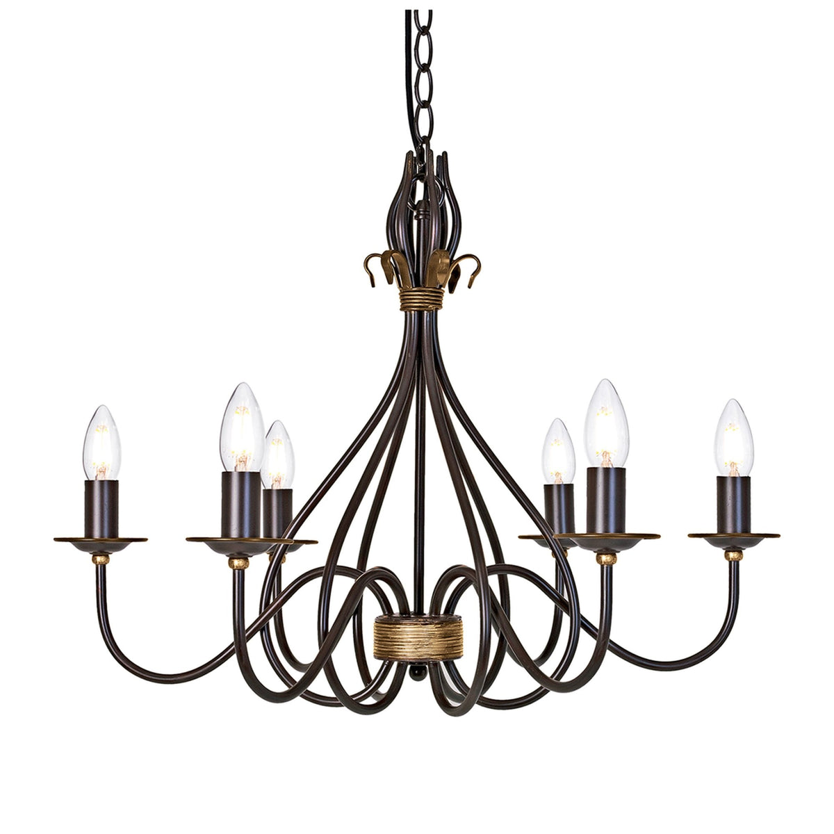 Windermere Six Light Chandelier in Rust & Gold Patina
