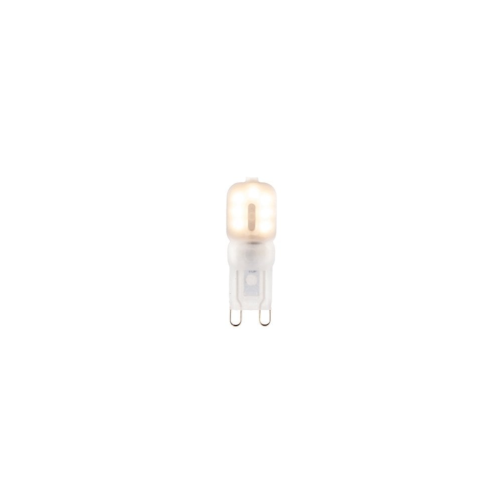 A small light-brown bulb with a clear base and two prongs, set against a white background.