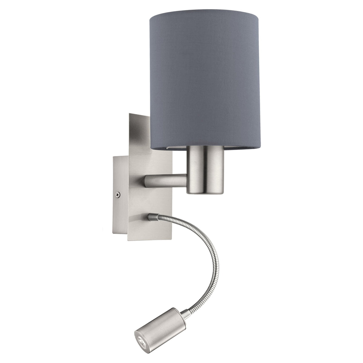 Pasteri Wall Light with Grey Shade and LED Reader