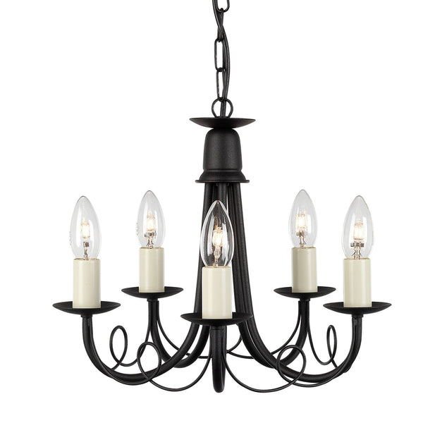 Minster Five Light Chandelier or Semi Flush in Black
