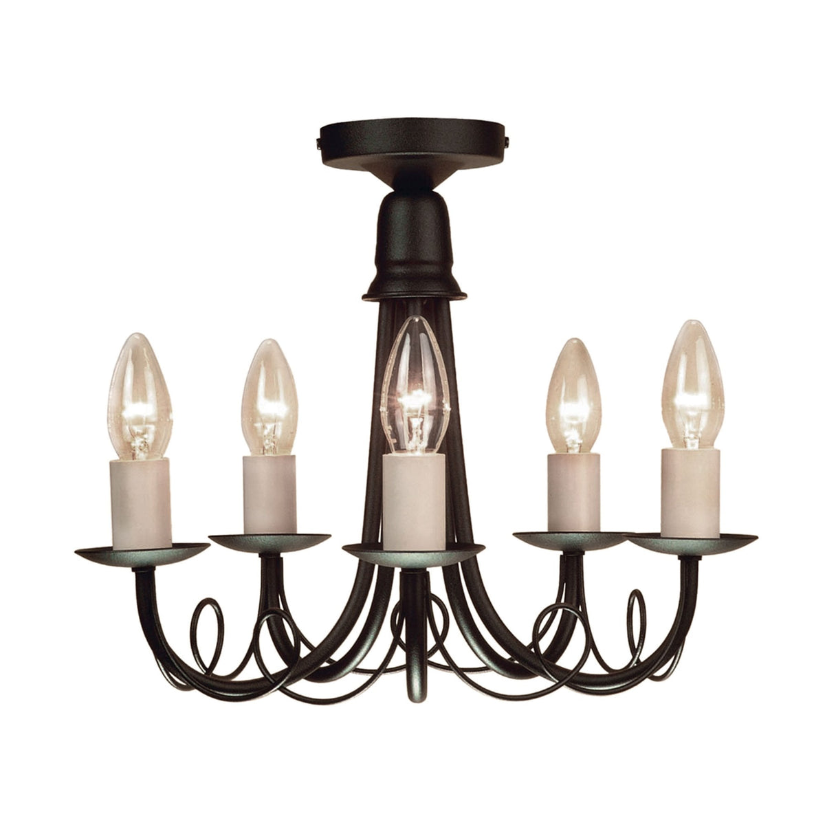Minster Five Light Chandelier or Semi Flush in Black