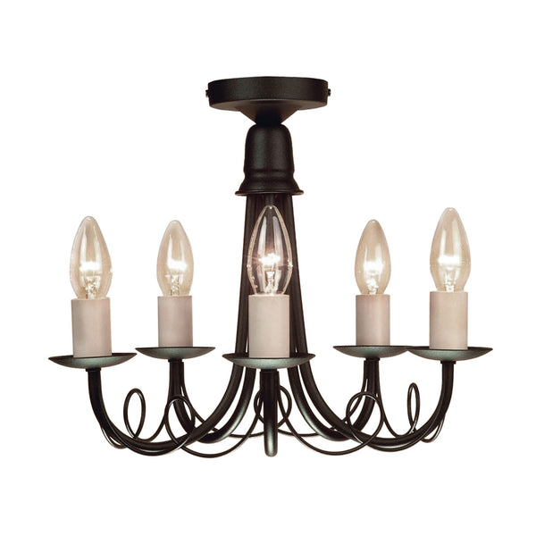 Minster Five Light Chandelier or Semi Flush in Black