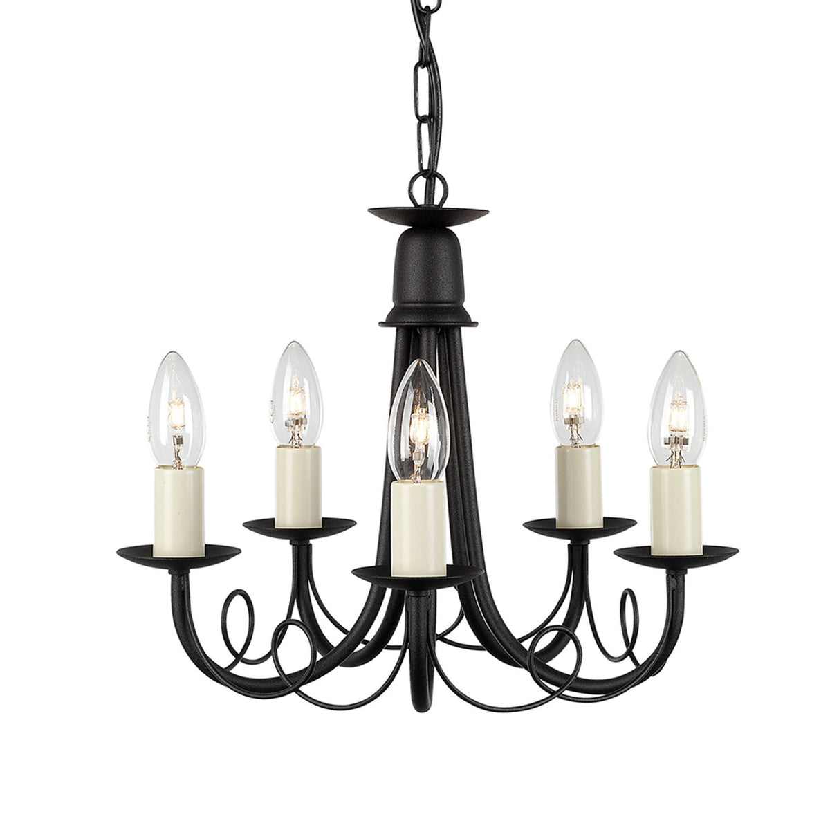 Minster Five Light Chandelier or Semi Flush in Black