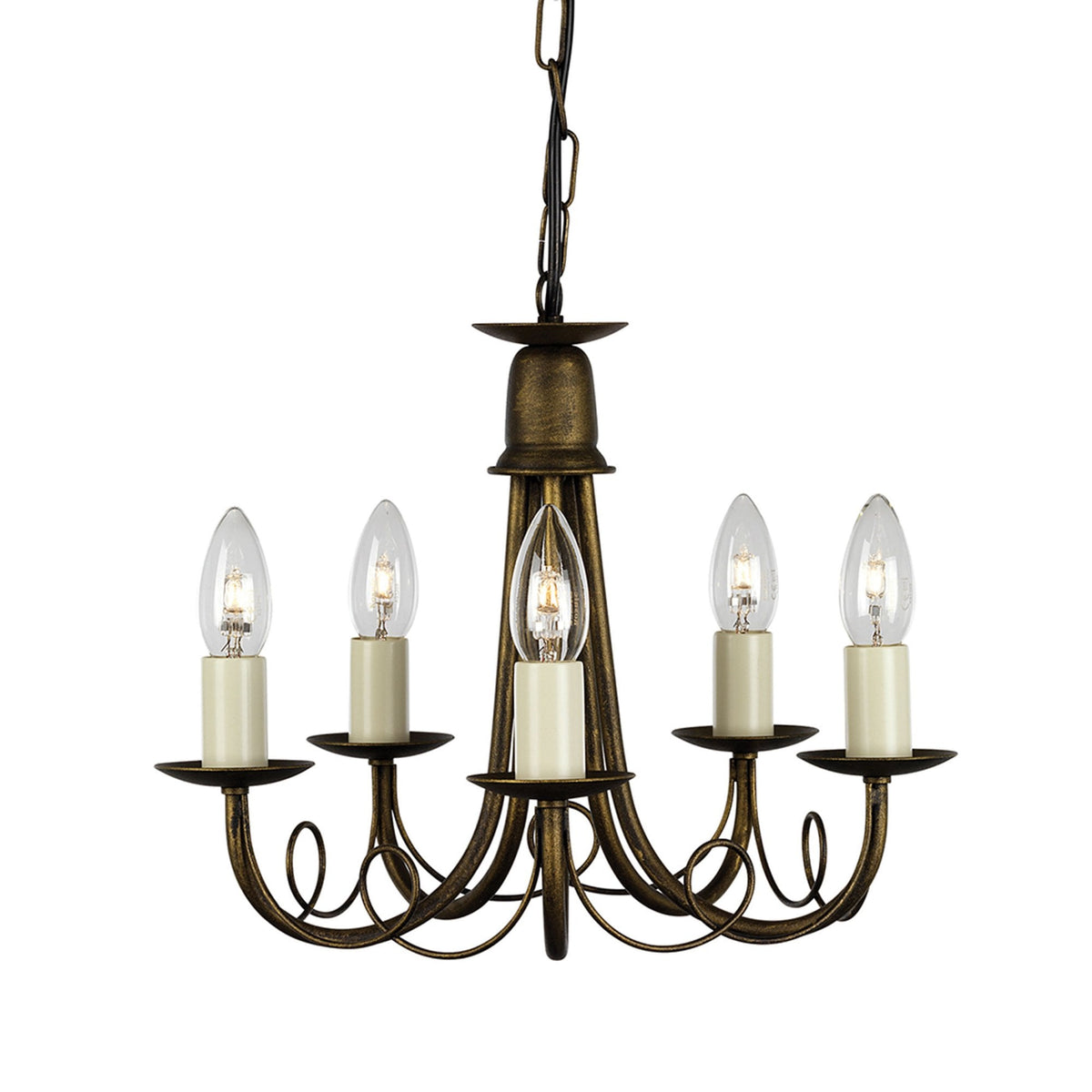 Minster Five Light Chandelier or Semi Flush in Black & Gold