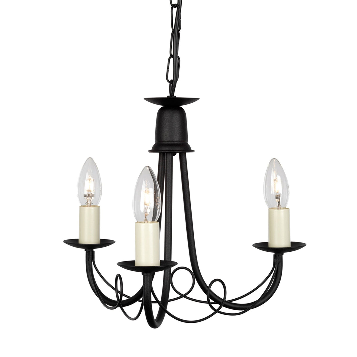 Minster Three Light Chandelier or Semi Flush in Black