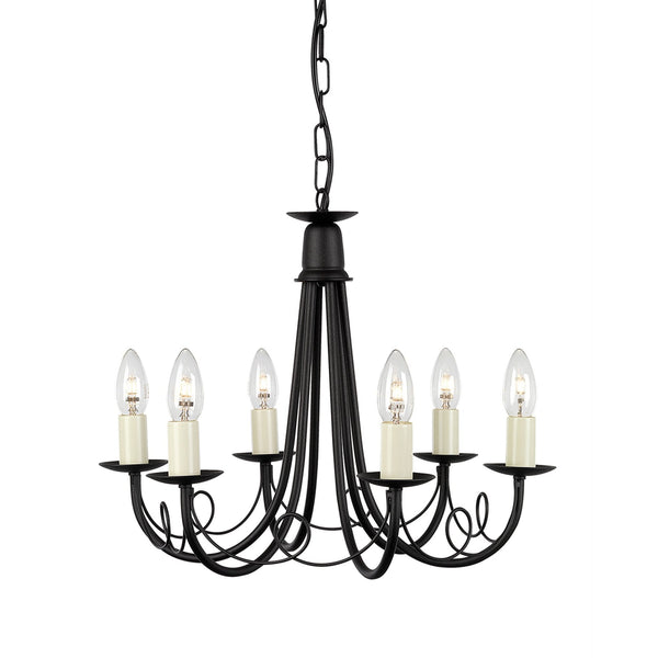 Minster Six Light Chandelier or Semi Flush in Black