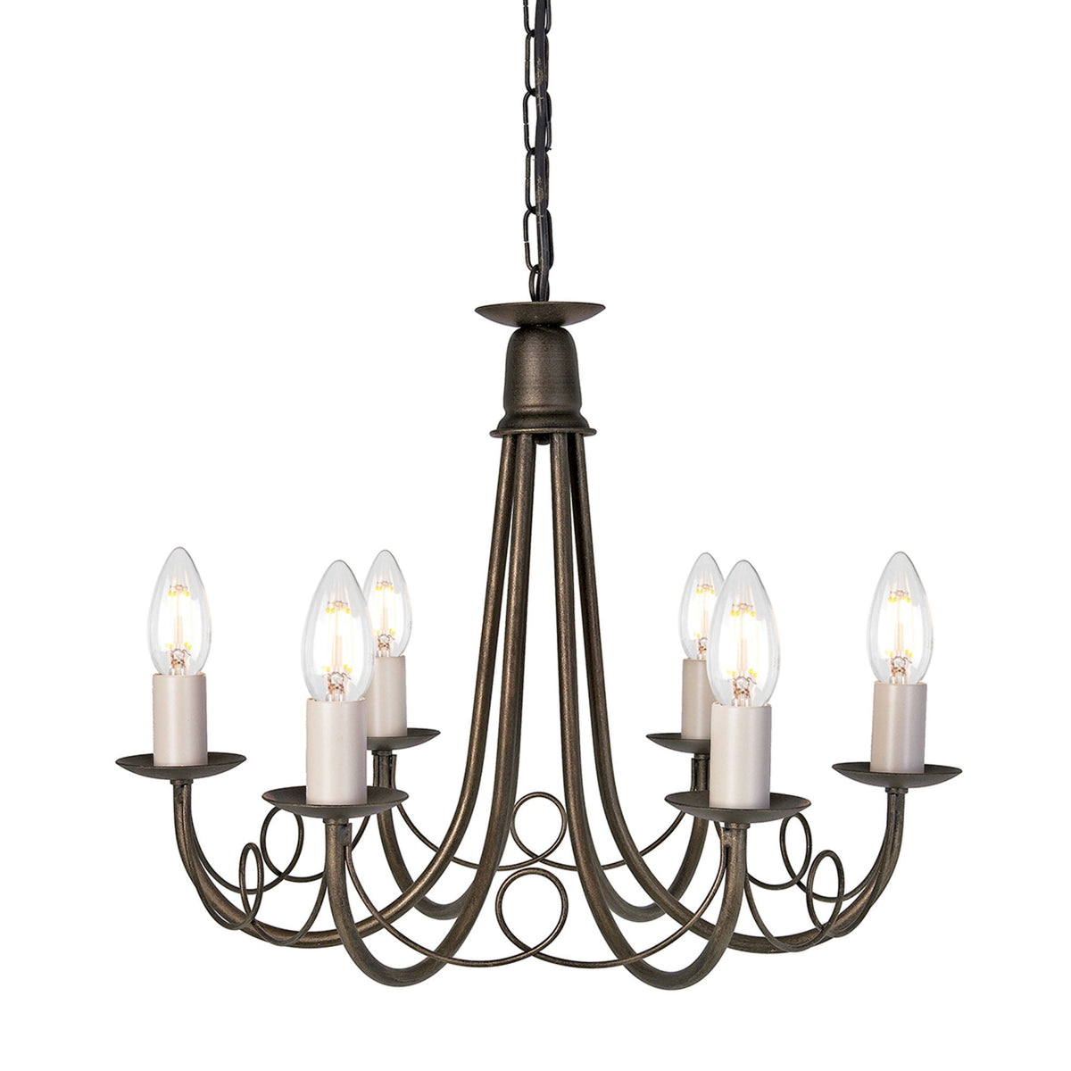 Minster Six Light Chandelier or Semi Flush in Black & Gold