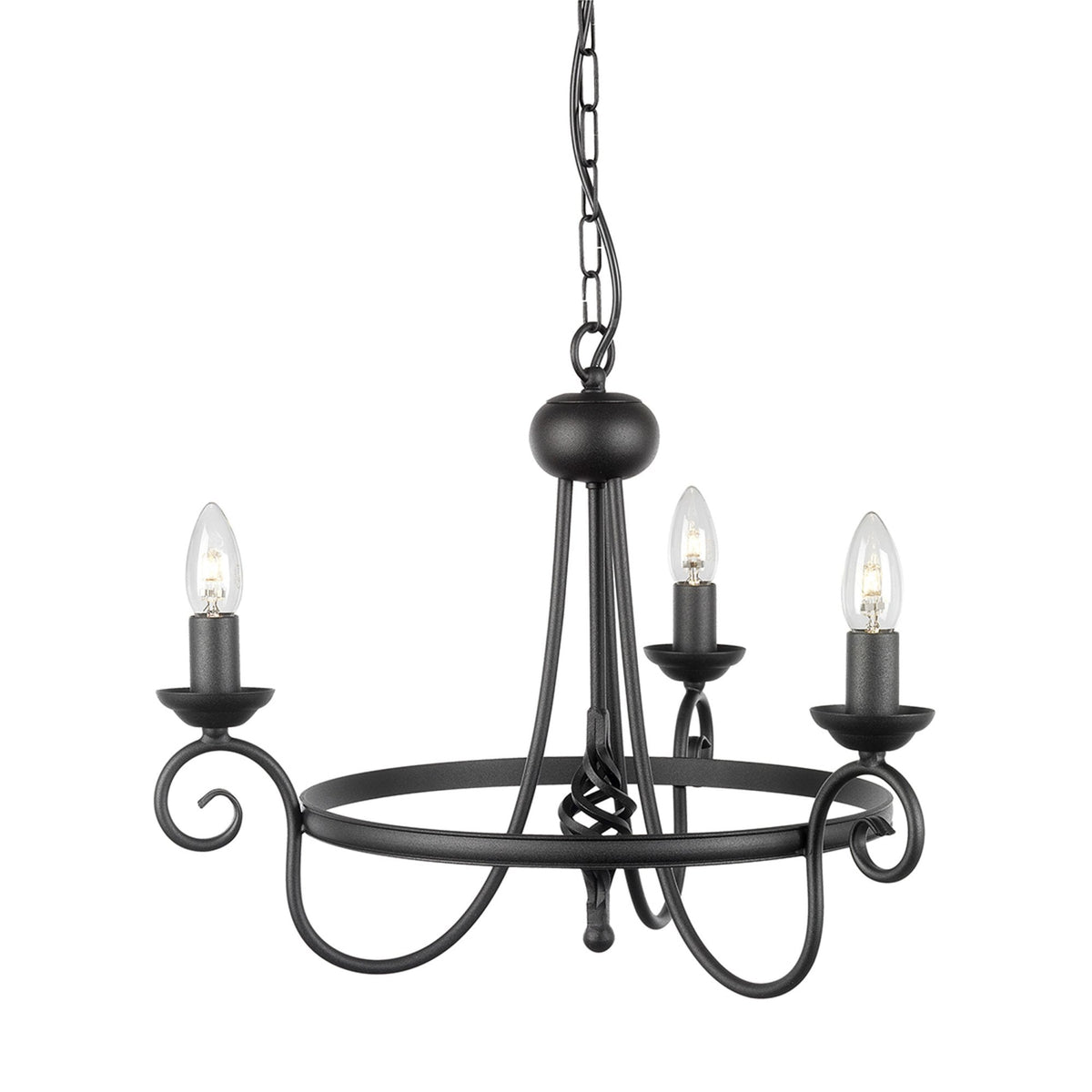 Harlech Three Light Chandelier in Black