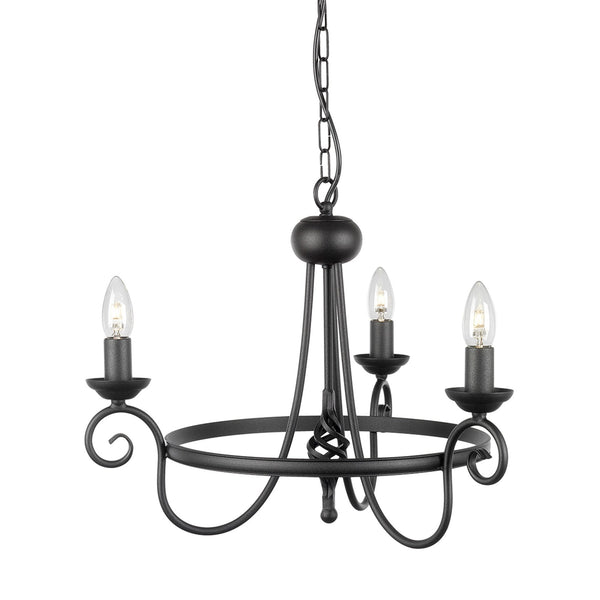 Harlech Three Light Chandelier in Black
