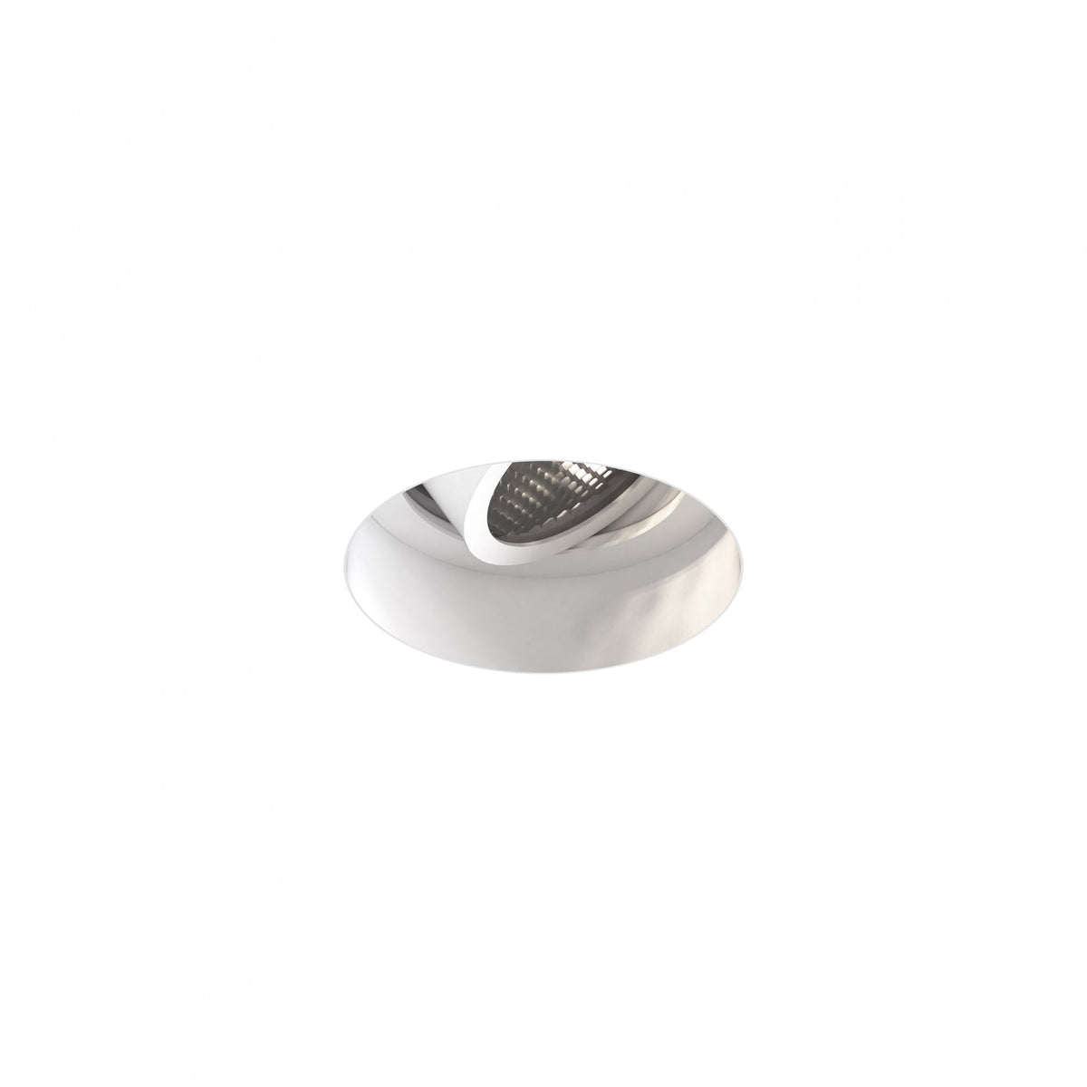 White recessed light fixture with a dark, textured interior