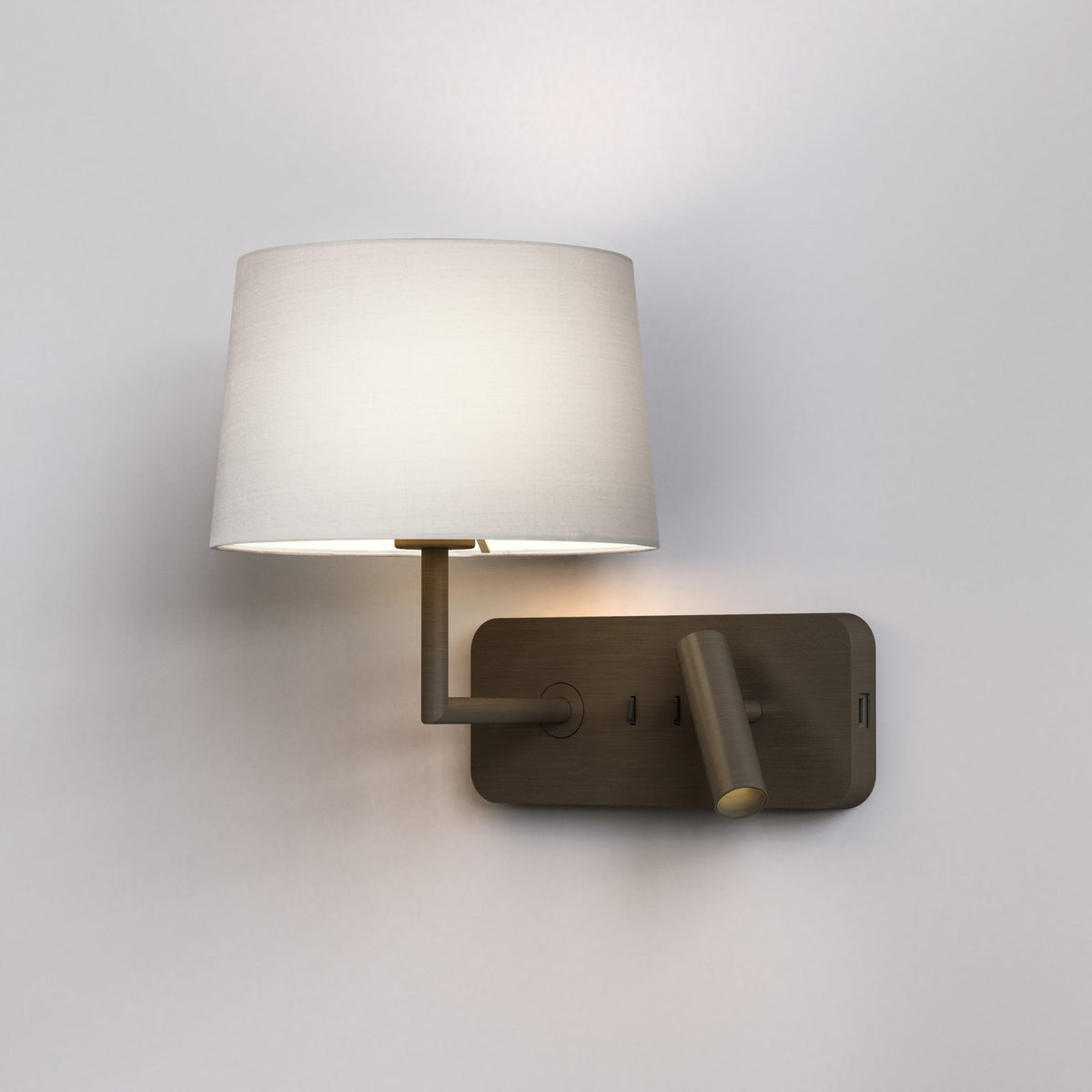 Side by Side Grande Bedside Wall & Reading Light with USB in Bronze