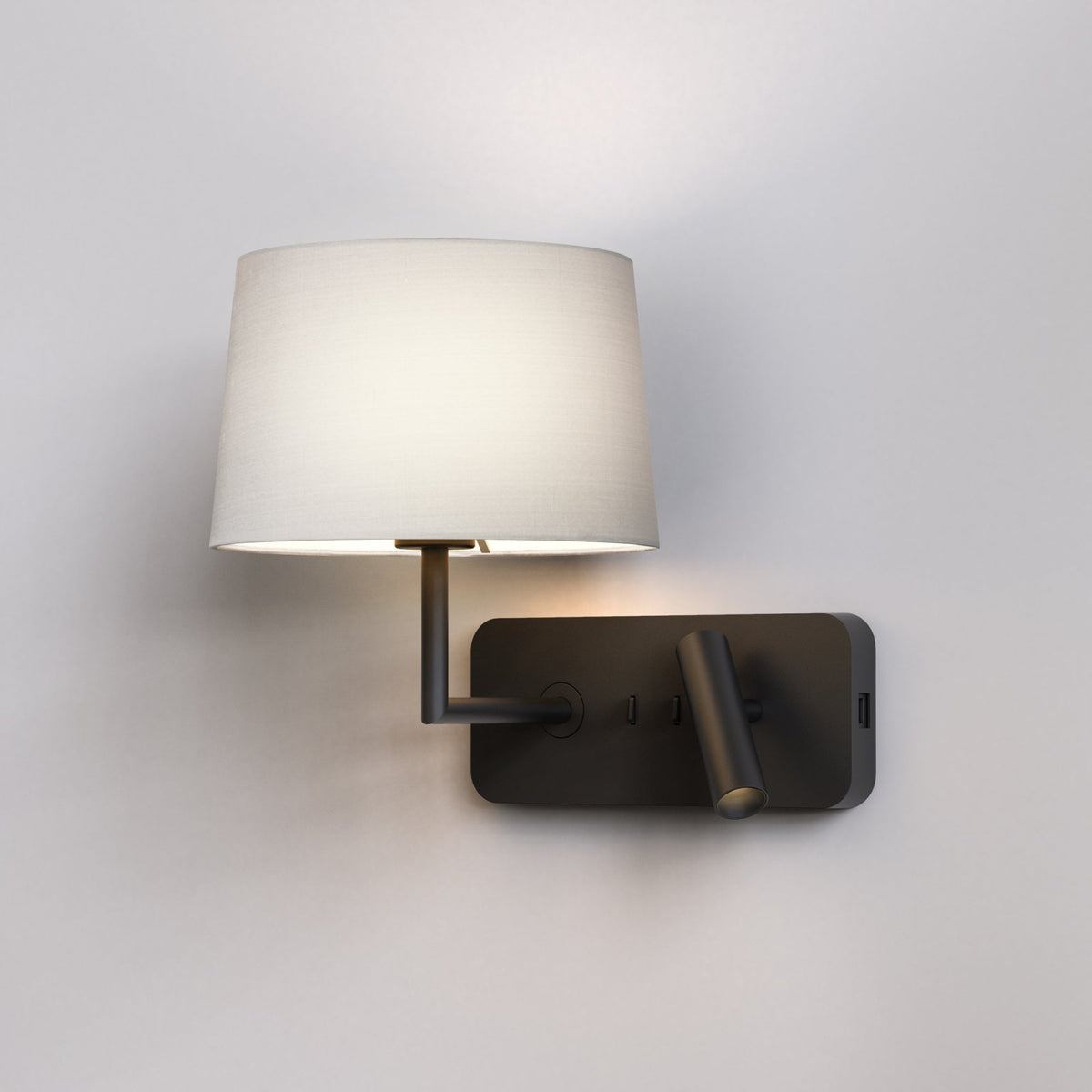 Side by Side Grande Bedside Wall & Reading Light with USB in Matt Black