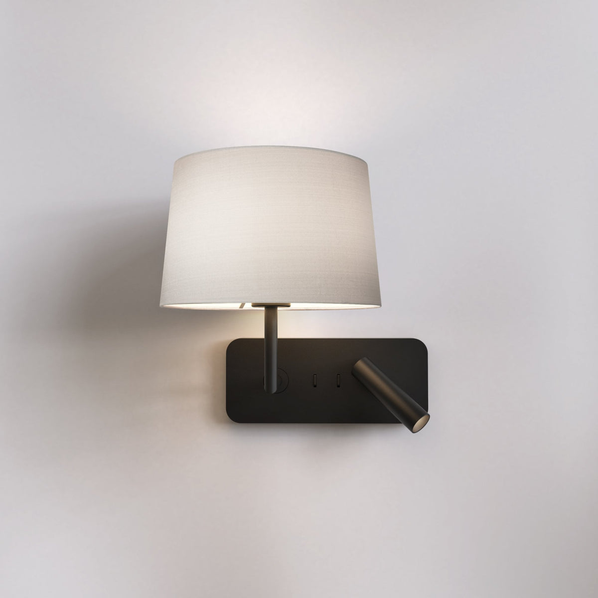 Side by Side Grande Bedside Wall & Reading Light with USB in Matt Black