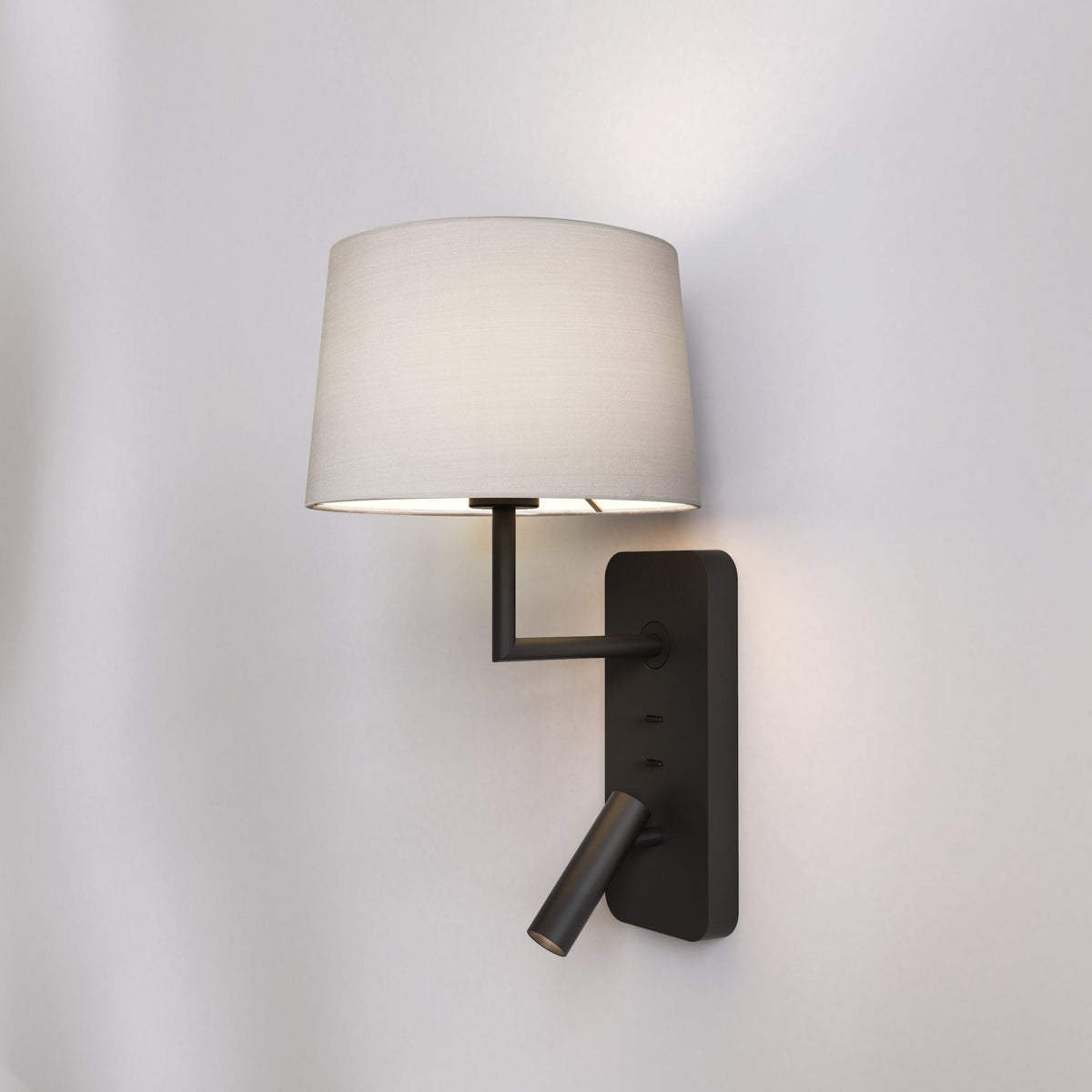 Side by Side Grande Bedside Wall & Reading Light with USB in Matt Black