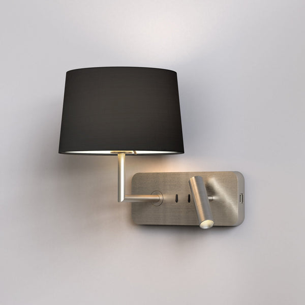 Side by Side Grande Bedside Wall & Reading Light with USB in Matt Nickel