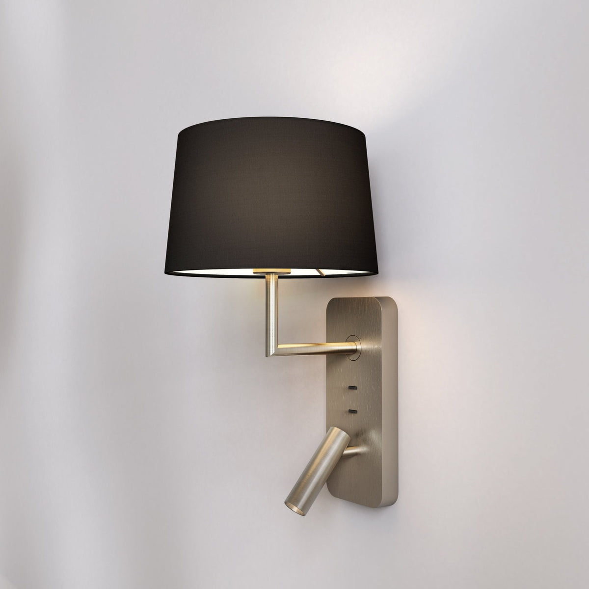 Side by Side Grande Bedside Wall & Reading Light with USB in Matt Nickel